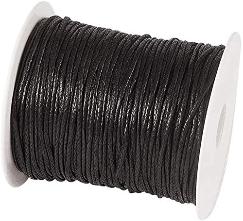 Cheriswelry, Cordoncino in cotone cerato, filo per perline con rocchetto, per la creazione di gioielli e macramè, 91,4 metri, 1,5 mm, colore nero