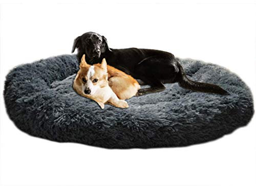 Orthopädisches Hundebett XXL Hundesofa für Mittlere große Grosse Hunde Labrador Flauschig Oval Hundekissen Hoch Memory Foam,Rund Kuschelig Hundehöhle,Waschbares,Antistress,Abwaschbar Dunkelgrau