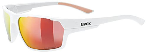 uvex sportstyle 233 P - Outdoorbrille für Damen und Herren - 100% UVA-, B, C Schutz - Polarisationsfilter schützt vor Blendung - white matt/red - one size