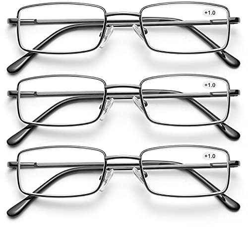 SKYWAY 3 Pack Lesebrille für Herren, Metallrahmen Blaulicht Blockierende Brillen, Leichte Blendschutz-Computerspielleser (Grau, 1.5)