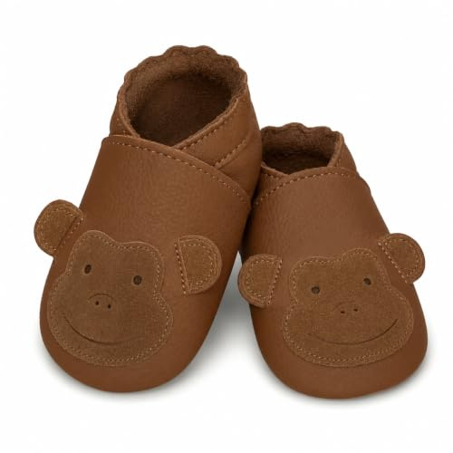 YIHAKIDS Babyskor flickor pojkar mjukt läder baby barn tofflor mjukt läder skor flicka pojke första steg 0–6 månader - 2 år, Mörkbrun apa, 19/20 EU
