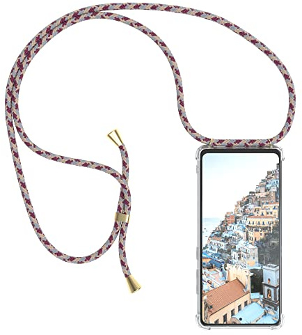 EAZY CASE Handykette kompatibel mit Samsung Galaxy S20 FE / S20 FE 5G, Handytasche mit Umhängeband, Stylische Kette mit Hülle, Bordeaux Camouflage