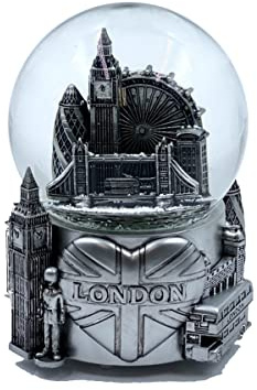 London 3D-Schneekugel mit Musik, Romantisches Geschenk, Souvenir, Dekoration für Zuhause, Büro, 14 cm (5 1/2 Zoll) (Silber)