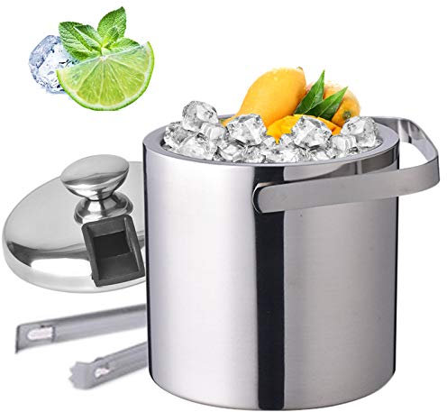 RibasuBB Champagnekylare rostfritt stål champagneskål, silver chiller kylare 1 300 ml kylare av rostfritt stål öl isvärmare med lock och istång