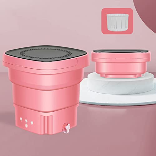 Portable Washing Machine Lightweight Underwear Washer,Mini Foldable Washer with Spin Dryer,Bucket Automatic for Baby Clothes, Socks, Towels, Great for Travel, Apartment (Color : PINK)