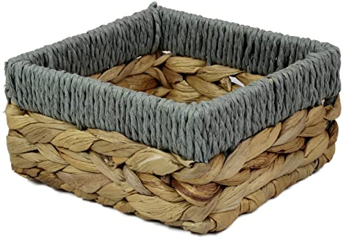 Pop-it-in-a-pelican Square Water Hyacinth Small baskets for storage Natural and Grey wicker basket shelves open Decorative gift box bathroom mini tray makeup organiser (Small 14cm, 1 x Basket)