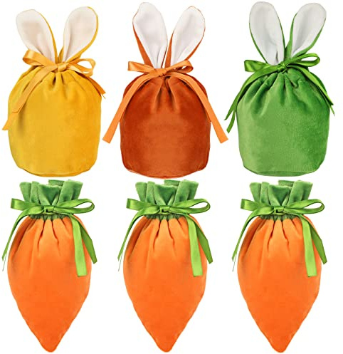 HOWAF 6 Bolsas Regalo Pascua Cesta Pascua Conejos de Pascua Bolsa Regalo Conejos Pascua Zanahorias Orejas de Conejo Bolsas de Regalo Cesta de Pascua para Niños Cesta Huevos Pascua Regalos de Pascua