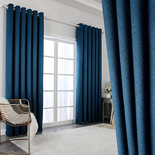Krismile Total Blackout Curtains 84 inch Drop -Thermal Insulated Soundproof & Noise Reducing, Thick Long Lined Curtains for living Room,Bedroom Darkening Curtains, 52 x 84inch,Blue,2 Panels