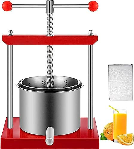 HACSYP Fruchtpresse Frucht-Apfelweinmühle, 1,5 Gal/5,5 l Traubenpresse, Weinpresse, Presse mit Zwei Edelstahlfässern, for die Herstellung von Wein, Honig, Saft und Pfefferöl