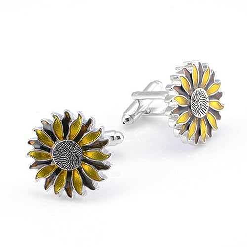 YAHOYA Trendige Unisex-Manschettenknöpfe für Herren Persönlichkeit Runde Goldene Sonnenblume Französisches Hemd Manschettenknöpfe Lässiger Bankett-Manschettenknopf