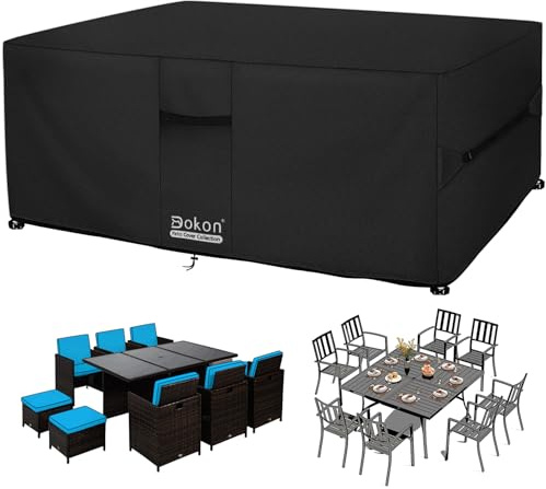 Dokon Abdeckung für Gartenmöbel Winterfest Gartentisch Schutzhülle Outdoor | 420D Oxford, Wasserdicht PU-beschichtet, Winddichte Gurte & Kordelzug, Verdeckte Lüftung, UV-Schutz, 180x180x74cm, Schwarz