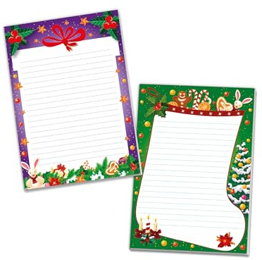 2 bunte Schreibblöcke liniert Geschenk lila und Weihnachtsstiefel grün im Set Motivpapier Weihnachten Winter Wichtelgeschenk für Kinder Jungen Mädchen (2 Blöcke A5 mit je 25 Blättern)