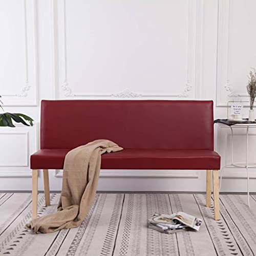 Hommdiy Sitzbank mit Rückenlehne Kunstleder Polsterbank Esszimmerbank Wartebank 139,5 x 54 x 85,5 cm (Weinrot)