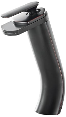 Robinet Mitigeur Lavabo Cascade Monocommande Robinet Pour Vasque à Poser Mitigeur Vasque Salle De Bain Monotrou Tout Cuivre Anti éclaboussures,noir,haut