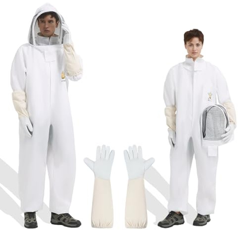 Bee Suit & Beekeeper Costume, Sting Proof Bee Suits for Men & Women, Full Body Polycotton Beekeeper Suit Beekeeping Suit with Ventilated Hood & Gloves for Backyard Beekeeping & Cosplay(L)