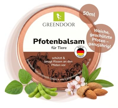 GREENDOOR Bio Pfotenbalsam Hund 50 ml I Schlecksichere Pfotenpflege für Hunde & Katzen I Veganer Pfotenschutz gegen Streusalz, Hitze & Hundepfoten im Winter sowie Sommer I Wasserfreier Pfotenbalsam