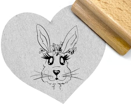 Stempel - Osterstempel- HASE - süßer Hasenkopf mit Blätterkranz zu Ostern - zum Ausmalen & Karten basteln, Osterdeko