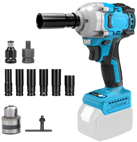 ConBlom Akku-Schlagschrauber 1/2 Zoll für Makita-18V-Akku, 1200Nm (900Fuß-lbs), Bürstenloser Schlagschrauber mit hohem Drehmoment und 6 Stecknüssen (17–22 mm), LED-Arbeitslicht (ohne Akkus)