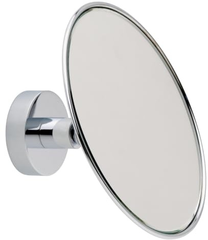 tesa Kosmetikspiegel VISIOON mit 3-facher Vergrößerung - Silber | Runder Schminkspiegel - Wandmontage ohne Bohren auf Fliesen, Metall und weiteren Untergründen - 14 cm Durchmesser