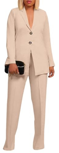 shownicer Tailleur Pantalone Donna Curvy Completo Blazer e Pantaloni Tuta Ufficio e Lavoro Completo Tailleur Due Pezzi Taglie Forti Completo Set da Cerimonia F Cachi L