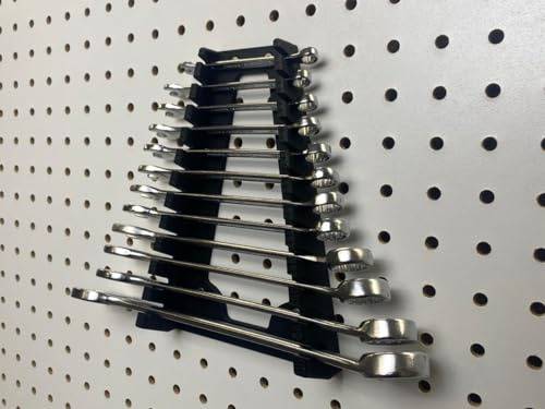 Maulschlüssel 12 und 15 Auflagen Halter für Pegboard Lochwand - Lochabstand 25,4 mm und Lochung 7 mm - Werkzeugwand - Lochwand Zubehör (12 Auflagen)