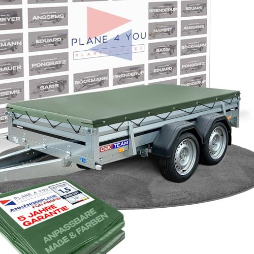 Hochwertige BRENDERUP 523 x 210 cm Anhängerplane - wasserdichte PKW Anhänger Plane nach Maß - Bronzegrün MATT - Oliv grün - Tarnplane - Bundeswehr