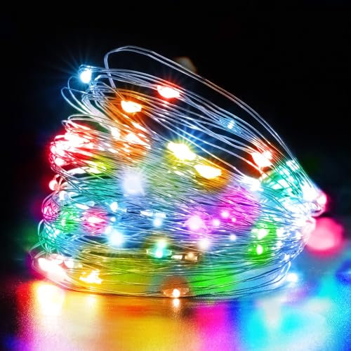 HOTUT Mehrfarbige Lichterkette, 2 Stück Batteriebetrieben, 10m 100LEDs Kupferdraht, Klein Innen für Schlafzimmer, Party, Hochzeit, Weihnachten, DIY Deko