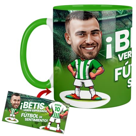 Anak Anak Tazas desayuno Futbol - Taza personalizada con caricatura y nombre - Tazas originales para regalar fanáticos futbol - Taza de futbol Español - Tazas de cafe 350 ML - Regalos (Betis)