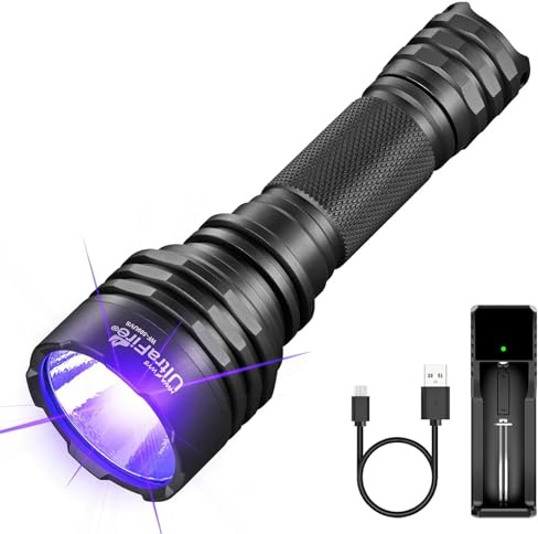 UltraFire UV Taschenlampe 365nm Schwarzlicht LED Taschenlampe, Single Mode UV Lampe, 10W Ultraviolettes Licht für Aufspüren von Tierurinflecken, Skorpionen, Aushärtung von Harz, Suche nach Mineralien