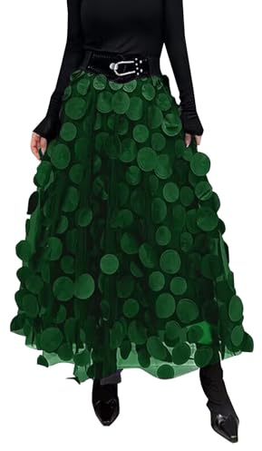 Damen Elastische Taille Rock Feminine Mesh Röcke Vintage A Linie Rock Halblanger Rock Damen Polka Dotted Garn Rock Hohe Taille Schwarz Tutu Röcke für Frauen Halloween, GN2, S