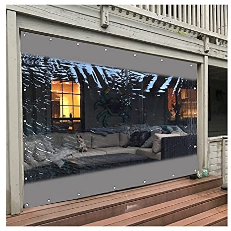Transparenter Vinyl-Outdoor-Vorhang mit rostfreien Ösen, wetterbeständig, Terrassenvorhang für Pergola, Veranda und Pavillons, Grau, 2,8 x 2 m