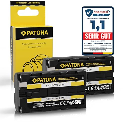 PATONA 2X Batería para Sony NP-F550 F530 F730 F750 F930 F950 2200mAh | Compatible: SONY BC-V615, DCM-M1, DCR-TRU47E, MVC-CD1000, PLM-100, VCL-ES06A, SONY (Hi8) CCD-TR1, CCD-TR200, CCD-TR215