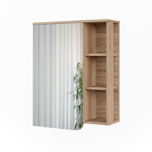 Vicco Spiegelschrank Karen, Sonoma, 60 x 75 cm | mit Spiegel und offenen Ablagen zur Wandmontage