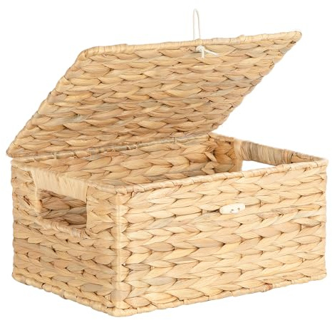 Ezvsevuo Panier Rangement - Panier de rangement en osier tressé avec couvercles - Panier pour étagères - Corbeille rangement pour salle de bain, salon, cuisine - 28,5 x 20 x 14 cm