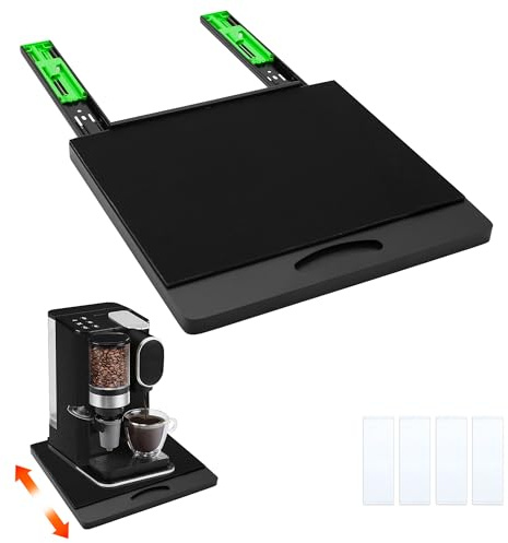 MinBoo Bamboo Appliance Slider,Sliding Tray for Coffee Maker, Kitchen Countertop Appliance Rolling Tray,Slides Easily from Under The Cabinet,Black- Medium (14 Wx13 D)