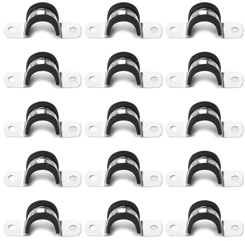 YYIGVMO 15 Piezas 20mm Clips U Forrados de Goma, Abrazaderas de Tubo de Acero Inoxidable Goma, para Tuberías y Cables