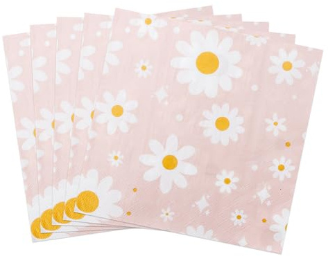 DazzJoy 20 Stück Gänseblümchen Servietten, 33 x 33 cm Servietten Blumen, Gänseblümchen Deko Papierservietten Tischdeko, Blumen Papierservietten für Kindergeburtstag Deko Mädchen, Babyparty Dekoration