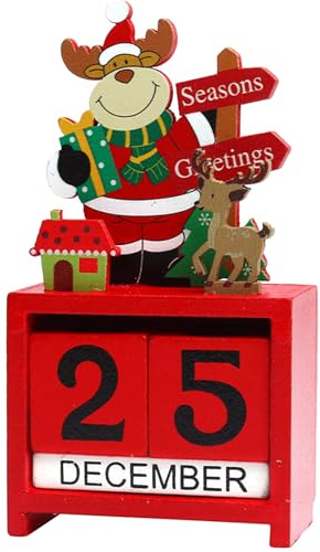 KASESSS Calendario di Natale in Legno, Blocchi del Calendario dell'Avvento di Natale, Renne Natalizie Riutilizzabile Decorazione Blocchi per il Conto Alla ro per la Casa, Tavolo, Casa e Cucina