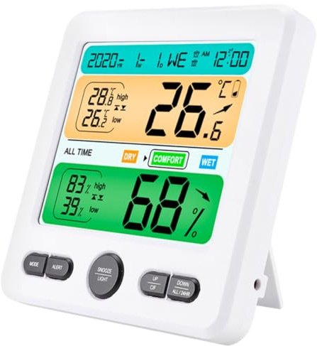 GALPADA Thermomètre Hygromètre Numérique Lcd Pour Maison Bureau Chambre Affichage Température Humidité Heure Grand Écran Facile Lecture