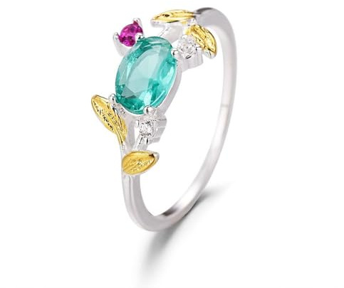 Whoiy Damenringe 950 Echtgold Platin, Hochzeitsring Unique mit Erstellter Smaragd 1ct Verlobungsringe für Damen Gr. 53 (16.9)