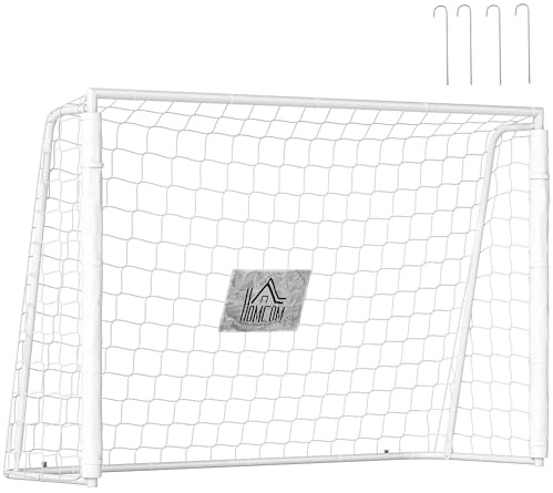 HOMCOM Fußballtor für Jugendliche & Erwachsener 186 x 123 cm Outdoor Fußballtor mit Netz Erdhaken Stoßdämpfenden, Fußball Tor für Garten, Weiß