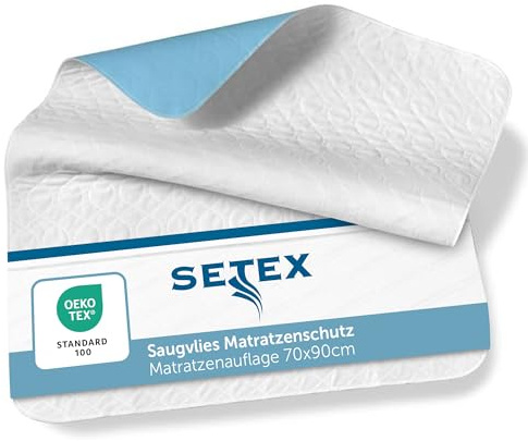 SETEX - wasserdichte Matratzenauflage 70x90cm - Saugvlies Matratzenschutz wasserfest mit Polyurethan-Nässesperre - Atmungsaktiv & hohe Saugfähigkeit ideal für die Pflege – Kochfest bis 95°C – Weiß
