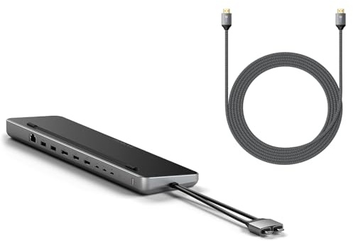 SATECHI Bundle Dual USB-C Docking Station 75W Dual 4K HDMI DisplayPort con SSD NVMe/SATA + Cable HDMI 2.1 8K 60Hz 48Gbps 2m