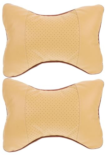 Beigefarbenes Nackenkissen für Reisen, 2 Stück, Acryl, Knochenform | Auto und Sitz, 27x18x9cm, Ergonomische Nackenstütze, Atmungsaktiv