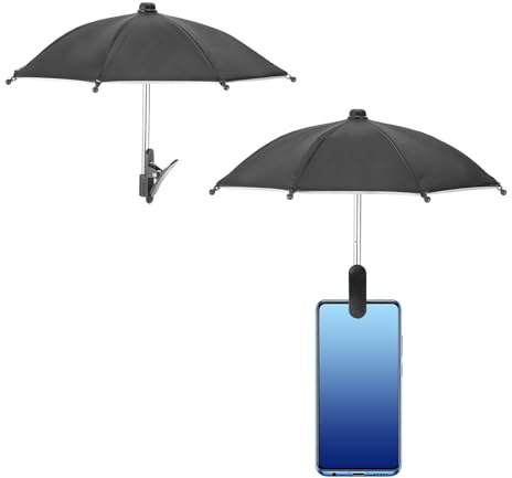 sourcing map 2pcs Phone Umbrella - Adjustable Cell Phone Umbrella Sun Shade with Stable Clip Universal Mini Cellphone Shade Cover for Beach/Pool/Outdoor, Black