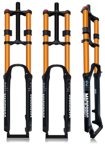 WIQUYBML 26, 27,5 und 29 Zoll Downhill-Mountainbike-Federgabel, 1 1/8 Federweg, 180 mm, 9 x 100 mm Doppelbrückengabel, Schnellspanner, Scheibenbremse vorne, manueller Lockout