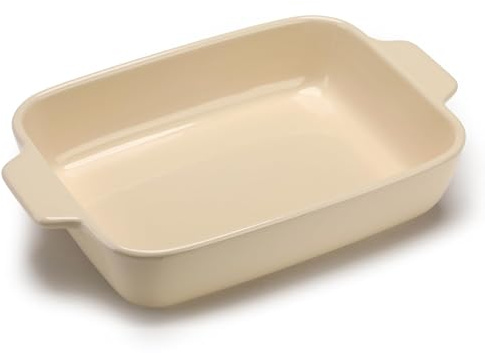 Auflaufform Große 33cm,Rechteckige Ofenform mit Griffen,Rechteckige Auflaufform Tradition aus Steinzeug,Tiefe Baking Dish aus Keramik für Lasagne, Tiramisu, Braten & Aufläufe,Beige