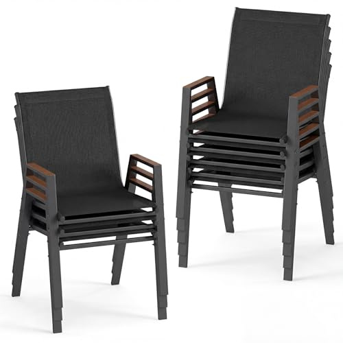 COSTWAY Gartenstühle stapelbar 8er Set, Stapelstühle, Terrassenstühle mit Armlehnen, Balkonstühle bis 180 kg belastbar, 56 x 66 x 88 cm (Schwarz)