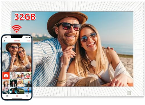 Akimart 10.1 Inch Frameo Digital Photo Frame with 32GB Internal Storage, Smart WiFi Picture Frame, 1280x800 IPS Touch Screen, Auto-Rotation, Share Photos & Videos Instantly via Frameo App (White)
