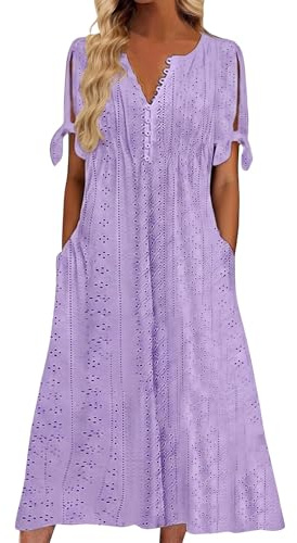 nnOuOnn Robe longue d'été pour femme - Style bohème décontracté et élégant - Col en V - Boutons - Manches courtes avec poches - Robe d'été de plage